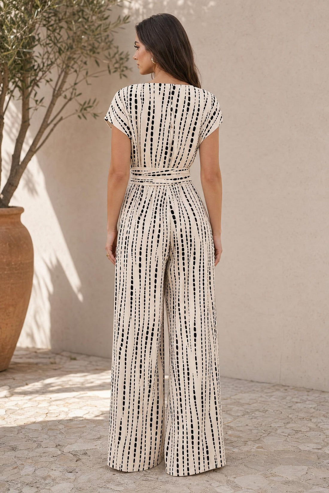 Tara - Striped Jumpsuit with Three-Quarter Sleeves