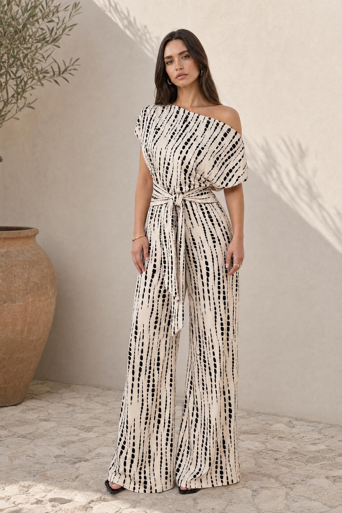 Tara - Striped Jumpsuit with Three-Quarter Sleeves